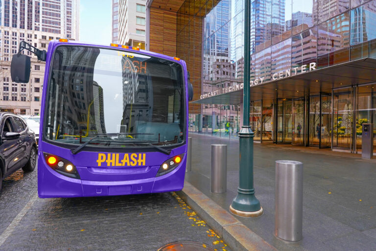 phlash bus outside of comcast technology center philadelphia pa